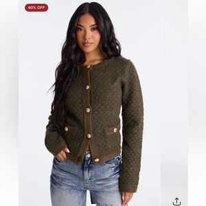 Fashion Nova Textured Olive Cardigan